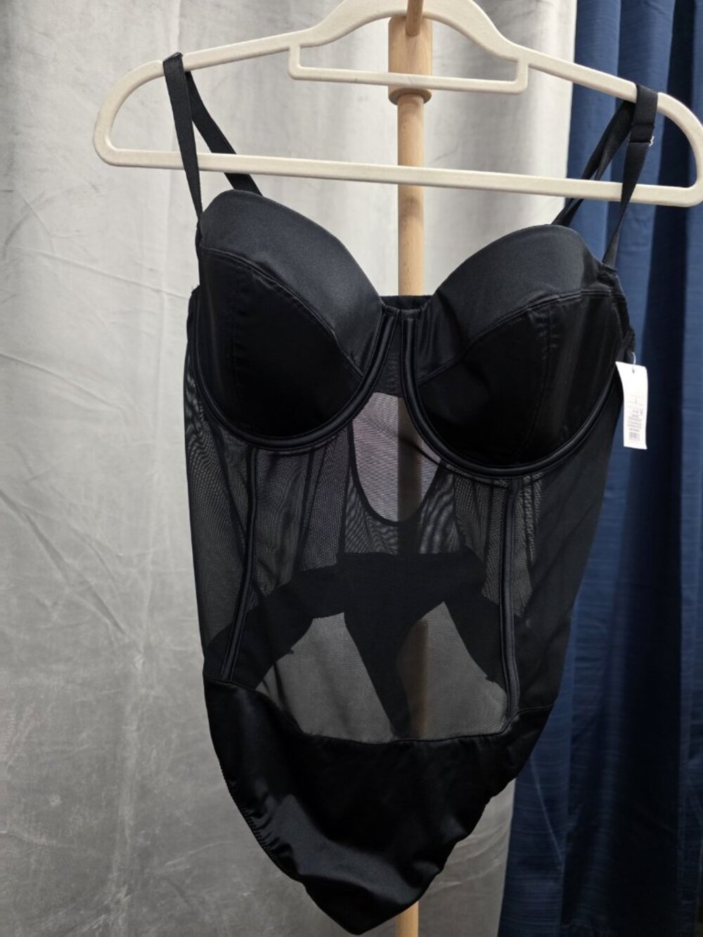 Women's Black Mesh Corset Bodysuit Underwire Lingerie Teddy Size Large NWT WL346